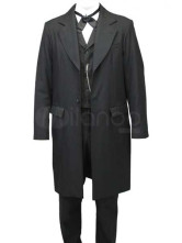 un manteau plein longueur steampunk pour hommes a queue d'hirondelle  boutonné aux poches en tissu de jazz