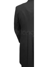 un manteau plein longueur steampunk noir a revers et au coupure de coin en tissu de jazz