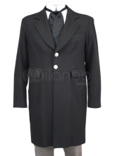 un cool manteau plein longueur steampunk pour hommes noir boutonné en chiffon de jazz