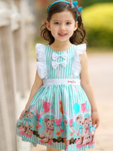 Cute Bear Blue Cotton Girls Skirt