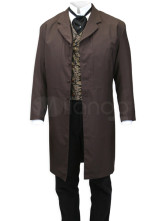un manteau plein longueur  steampunk marron a revers et boutonné