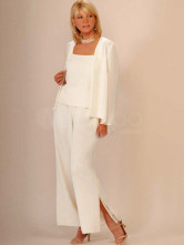 Elegant Champagne Chiffon Mother Of The Bride Pant Suits