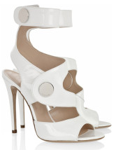 Sandales blanches de 4 1/3'' talons en cuir verni 