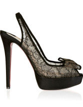 Chaussures noires de 5 1/2'' talon et 1 1/5'' plate-forme et d'orteils voyants avec dos de fronde et dentelle 