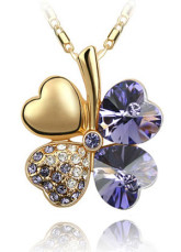 Gorgeous Purple Clover Womens Alloy Swarovski Crystal Necklace
