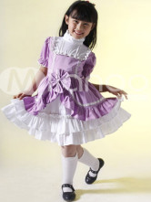 Purple White 100% Cotton Stand Collar Childrens Lolita Dress