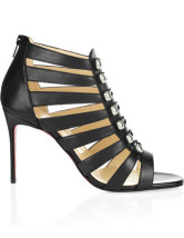 Sandales en noir à talons hauts en peau de mouton 