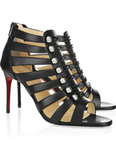 Sandales en noir à talons hauts en peau de mouton 