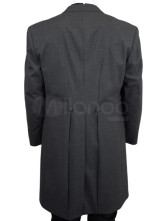 un manteau long steampunk long pour hommes  gris anthracite du chiffon jazz et a coin de coupe victorienne