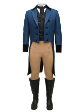 un unique manteau a queue bleu foncé  à double boutonnage du tissu jazz