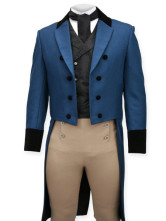 un unique manteau a queue bleu foncé  à double boutonnage du tissu jazz