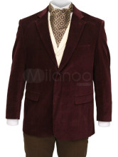 une unique veste steampunk pour hommes rouge foncé a revers a boutons seul sein en velours