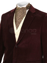 une unique veste steampunk pour hommes rouge foncé a revers a boutons seul sein en velours