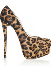 Apricot 5 1/2'' High Heel Platform Horsehair Leopard Platform Fashion Shoes