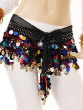 Black 100% Chiffon Beads Belly Dance Hip Scarf