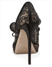 Black 4 3/4'' High Heel Lace Bow Peep Toe Fashion Shoes
