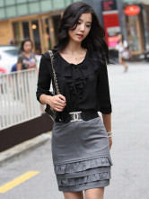 Blouse Chemise Demi Manches Velours Noire