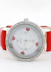 Cute Blanc Rouge Watch Strap cuivre en cuir pour dames