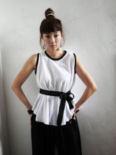Blouse Chemise Sans Manche Col Rond Soie Réelle Blanche Elégante 