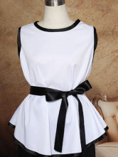 Blouse Chemise Sans Manche Col Rond Soie Réelle Blanche Elégante 