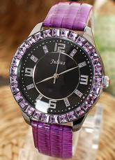 Fashion Purple Copper Case Leather Strap Womens Watch