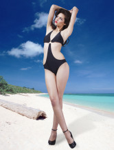 Glamour Black Triangle One-Piece Halter Womens Swimsuit