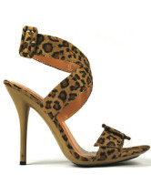 Leopard Pattern 4'' Heel Buckle Suede Womens Sexy Sandals