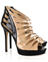 Modern Chocolate Leather 4 7/10'' High Heel 1 1/5'' Platform Womens Sandals