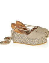 Modern Cow Leather Canvas 3 1/10'' High 1 1/2'' Platform Womens Wedge Sandals