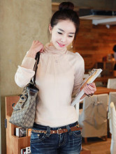 Blouse Chemise Féminine 10% Cashmire 80% Coton Manches Longues Col Rond Rose