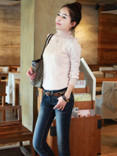 Blouse Chemise Féminine 10% Cashmire 80% Coton Manches Longues Col Rond Rose