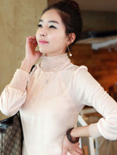 Blouse Chemise Féminine 10% Cashmire 80% Coton Manches Longues Col Rond Rose