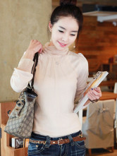 Blouse Chemise Féminine 10% Cashmire 80% Coton Manches Longues Col Rond Rose