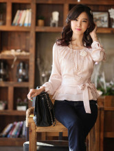Pink Col Rond manches longues chemises en fibres Spandex 35% 40% Polyester 25% Femmes