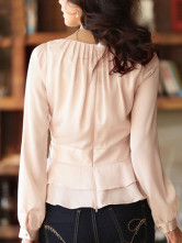 Pink Col Rond manches longues chemises en fibres Spandex 35% 40% Polyester 25% Femmes