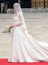 Princess Kate 2M Sweep Ivory Satin Lace V-Neck Wedding Dress