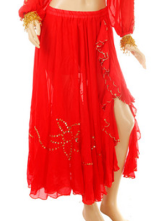 Red 100% Chiffon Beads Belly Dance Dress