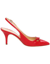 Chaussures rouges et pointues à talons hauts en peau de mouton 