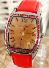 Rouge Boîtier étanche Cuivre Bracelet en cuir Montre Femme