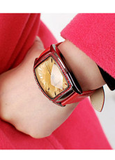 Rouge Boîtier étanche Cuivre Bracelet en cuir Montre Femme