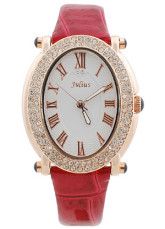 Stylish Blanc Rouge de cuivre Ladies Leather Strap Watch Oval