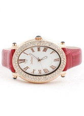 Stylish Blanc Rouge de cuivre Ladies Leather Strap Watch Oval