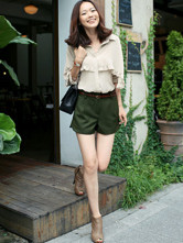Sweet abricots en mousseline de soie de revers long collier Femmes Manches Blouse