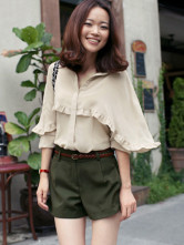 Sweet abricots en mousseline de soie de revers long collier Femmes Manches Blouse