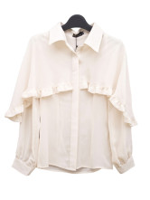 Sweet abricots en mousseline de soie de revers long collier Femmes Manches Blouse
