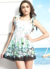 Blue Nylon Polyamide Womens Printed Swimdress