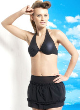 Fashion Black Polyester Nylon Halter Two-Piece Womens Swimsuit