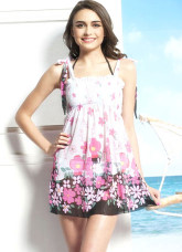 Séduisante robe maillot de bain douce et bohémienne en nylon rouge imprimé floral 