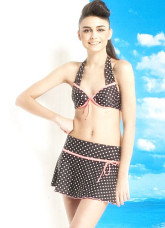 Sweet Black Polyester Nylon Halter Two-Piece Ladies Swimsuit