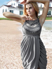 Robe de soirée de livraison rapide en gris moderne en filament composé avec perle 